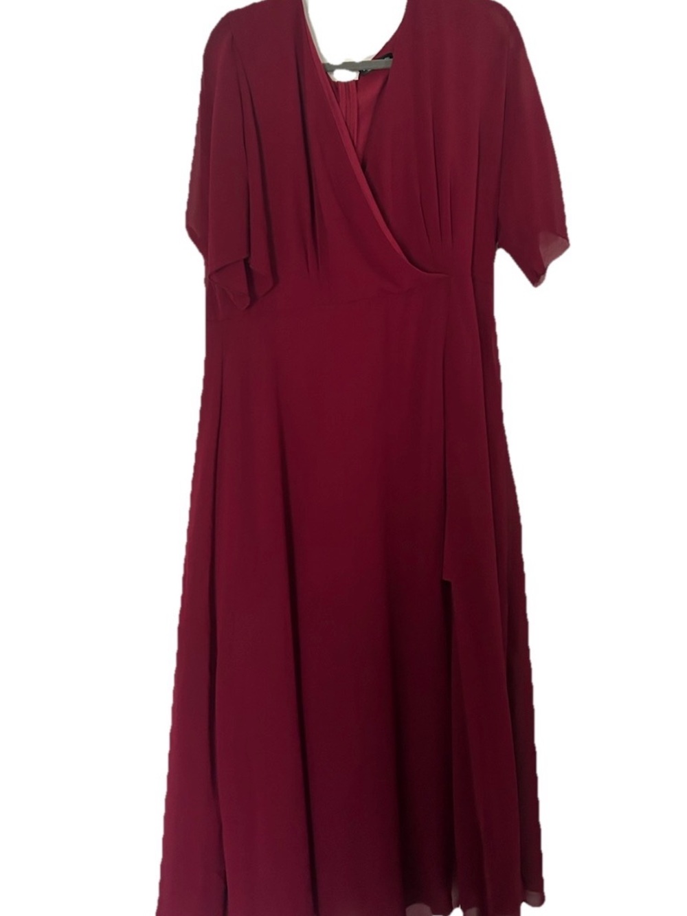 Women’s 2XL Elegant Burgundy Wrap-Front Midi Dress